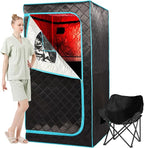 Portable Infrared Sauna for 1 Person, Red Light Therapy Full Size Home Sauna Box with Premium Dry Heating, Remote Temperature Control, Heated Foot Pad & Reinforced Folding Chair