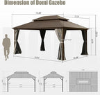 Domi 12'x16' Hardtop Gazebo Canopy Metal,Outdoor Metal Gazebo with Galvanized Steel Double Roof,Curtain and Netting,Permanent Gazebo Pavilion for Patio Deck,Backyard