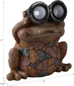 Solar Frog Garden Statue with LED Eyes – Resin & Polyresin Garden Sculpture, Ideal for Outdoor Lawn, Patio or Yard, Statue Home Decor Perfect for Outdoor Spaces – 12", Multi-Color Finish