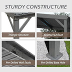 Domi 10'x12' Wall Mounted Hardtop Gazebo, Connectable Lean to Pergola with Gutters & Galvanized Steel Roof, 60MPH Wind Resistance, Outdoor Heavy Duty Metal Awning for Patio, Deck, Backyard - Grey