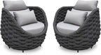 2 PCS Patio Rope Armchair: Aluminum Woven Accent Chair - Modern Garden Chair Assembled - All Weather 400lbs Outdoor Seating Porch Furniture Deck Balcony Hotel