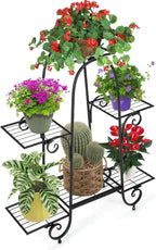 S AFSTAR 6-Tier Metal Plant Stand, Heavy-Duty Plant Display Stand Rack w/ Adjustable Footpads, Slatted Support Panel, Elevated Base, Decorative Flower Potted Holder Rack for Balcony, Living Room, Easy Assembly
