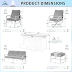 MFSTUDIO 8 Pieces Patio Furniture Sets with 45" Gas Fire Pit Table(Up to 9 Seat),Outdoor Metal Conversation Sofas with 1 x 3-Seat Sofa, 2 Single Chairs,2 Swivel Chairs and 2 Ottoman,Red Cushion