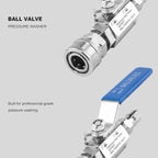 Ball Valve Pressure Washer for Hot Water, Stainless Steel, 3/8” Quick Connect Shut Off Valve for High Power Washer Gun and Hose, 5000 PSI