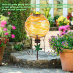 10" Diameter Solar Gazing Ball and 8.5" Metal Stand Indoor Outdoor Garden Ornament Glass Globe Sphere Yard Art Gazing Globe for Garden,Home,Lawn,Porch,Patio Birthday Gift for Women(Orange)