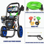 TOOLCY 3200 PSI Gas Pressure Washer, 2.6 GPM Gas Powered Power Washer Reinforced Pump & 209cc OHV Engine, 35FT Pressure Hose, Quick Connect Swivel Pressure Gun, 5 Nozzles for Homes (No Soap Tank)