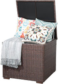 Patiorama 88 Gallon Wicker Deck Box, Indoor/Outdoor Storage Box for Patio Cushions, and Gardening Tools- Resin Rattan Patio Cushion Storage Bin, Brown