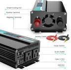 500W Pure Sine Wave Inverter - 12V DC to 110V/120V AC Car Power Converter with 2 AC Outlets, USB Port, Type-C Port, LCD Display Power Inverter for Car, Truck, Home, Vehicles, Laptop