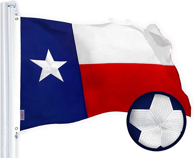 G128 Texas State Flag | 2.5x4 Ft | StormFlyer Series Embroidered 220GSM Spun Polyester | Embroidered Design, Indoor/Outdoor, Brass Grommets, Heavy Duty, All Weather