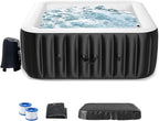 LILYPELLE 2-4 Person Inflatable Hot Tub, Large Square Portable Hot Tub with 120 Bubble Jets, Outdoor Spa Set Included Heater Pump, Filter and Spa Cover, 60" X 60" X 25"