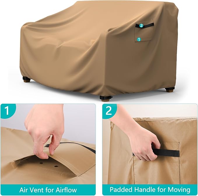Patio Sofa Cover Waterproof - Heavy Duty 3-Seater Outdoor Couch Cover, Patio Furniture Covers with Air Vent and Handles, 78" L ×33" D×32" H, Brown