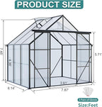 KEIKI 8x6 FT Double Door Upgrade Polycarbonate Greenhouse with Aluminum Frame,Raised Base and Roof Vent,Walk-in Greenhouses for Patio Garden