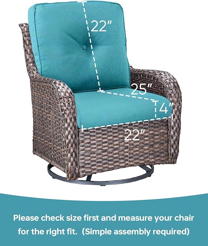 Pop 22x25/22x24 Outdoor Chair Cushions Set of 4 - Heavy Duty High Back Replacement Zippered Cushion for Patio Furniture Dining Rocking Chairs Loveseat L-Shape Sofa - Turquoise/Button