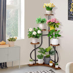 6-Tier Corner Plant Stand, Indoor Plant Stand with L-shaped Base, Aesthetic Metal Plants Shelf for Multiple Plants Flower Pot, MDF Outdoor Plant Holder for Patio Balcony (Rustic Brown)