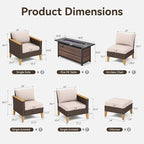 GREEN PARTY 7 Pieces Wicker Patio Furniture Set with 56" Fire Pit Table, All-Weather Outdoor Rattan Patio Sectional Sofa Conversation Set 7 Seats with 4" Thick Cushions for Garden, Backyard