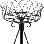 Black Round Low Plant Stand Single Pot Holder, Antique French Pedestal with Cutout Patterns, Compact Garden Decor for Cactus Ferns Plant Holder