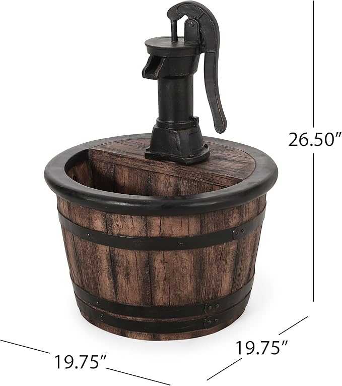 Merax 26.5" High Handcrafted Floor Fountain – Weather-Resistant Outdoor Water Feature with LED Lights, Barrel Design for Garden Patio Yard