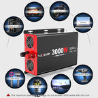 3000 Watt Power Inverter 12V DC to 110V AC Car Inverter with 4 AC Outlets, 30W Type-C Port, 3.1A USB Port, Remote Controller on LCD Screen, Power Converter for Truck, Home, Vehicles,Trip