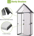 GUTINNEEN Outdoor Storage Shed with All Around Strong Metal Frame, Garden Tool Sheds Cabinet with Floor & Adjustable Shelves, Wooden Tool House for Backyard Garden Patio Lawn (White)