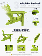 KINGYES Folding Adjustable Adirondack Chair with Ottoman Set of 4, Apple