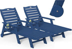 nalone Outdoor Chaise Lounge Chair Set of 2 with Wheels & Cup Holder, HDPE Pool Lounge Chairs with 5-Position Adjustable Backrest Supports Up to 400 LBS for Patio Poolside Deck Beach(Navy Blue)