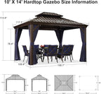 PURPLE LEAF 10' X 14' Permanent Hardtop Gazebo for Patio with Netting and Curtains Deck Backyard Heavy Duty Sunshade Metal Roof All Weather Outdoor Pavilion Canopy