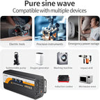 500W Pure Sine Wave Inverter (1000W Peak), 12V/24V Auto-Detect, 50Hz/60Hz Switchable, LCD Display, Type-C Fast Charging, Silent Design, Overload & Overheat Protection for RV, Home (Black-500W)