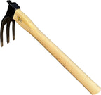 14 inch Japanese Hand Tiller/Rake for Garden, 3-tines Cultivator, Without Welding, Oak Handle, for Digging, Soil Preparation, Chopping Through Roots and Hard Soil and Other Gardening tasks