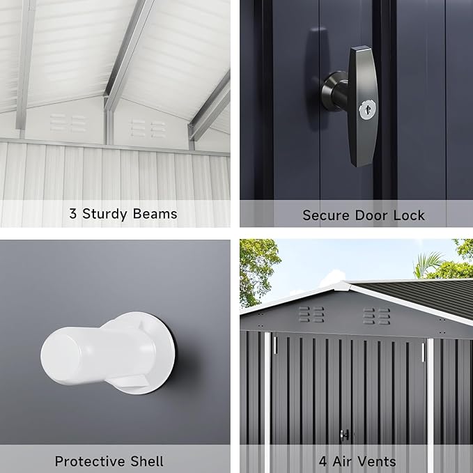 Polar Aurora 10 x 14 FT Outdoor Storage Shed, Metal Garden Shed with with Updated Frame Structure, Tool Sheds for Backyard Garden Patio Lawn, Black