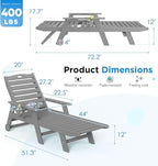nalone Chaise Lounge Set of 2 Outdoor with 5-Position Adjustable Backrest, HDPE Lounge Chair for Outside Supports Up to 400 LBS, Pool Lounge Chairs for Patio Poolside Deck Beach Backyard (Grey)