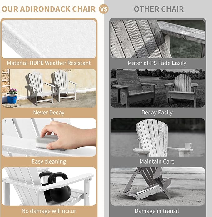 Stackable Adirondack Chair, Space Saving HDPE All-Weather Fire Pit Chairs for Outdoor Lawn Porch Deck
