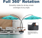 12FT Cantilever Umbrella with Base Large Curvy Outdoor Aluminum Offset Umbrella w/ 360° Rotation, UV Resistant Canopy for Patio, Garden, Backyard, Aqua Blue