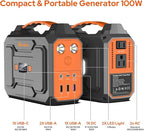100W Portable Power Station with Foldable Solar Panel, 110V Camping Power Bank with AC Outlet, Rechargeable Battery Solar Generator Power supply for Smart Device Outdoor RV Travel, Emergency Backup