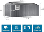 10x16 FT Metal Outdoor Shed with Floor, Large Waterproof Garden Sheds with Dual Transparent Panels,Skyview Windows Air Vent Reinforced Frame Tool Shed for Backyard, Garden, Patio,Dark Grey