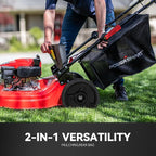 PowerSmart Self Propelled Gas Lawn Mower, 22 in. 170cc OHV Engine 2-in-1 Rear Wheel Drive, High Wheels, 6-Position Height Adjustment