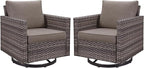 Outdoor Patio Swivel Rocker Chairs - Wicker Patio Swivel Rocking Chairs Set of 2 with Waterproof Wicker,Comfortable Cushions and Sturdy Metal Frame for Outside Porch Deck Backyard(Mixed Grey/Grey)