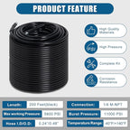 200FT Sewer Jetter Kit for Pressure Washer, 5800PSI Drain Cleaner Hose 1/4 Inch NPT Corner with 4 Sewer Jetting Nozzles，Waterproof Tape，Pearl Corsage Pin，Handle Strap & 2 Spanners (Black)