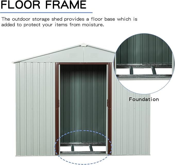 8x4 FT Outdoor Storage Shed,Metal Tool Cabinet with Foundation and Vents,Sliding Doors & Padlock,Waterproof Oversized Shelter for Shovels,Umbrellas,White