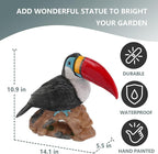 Elenon Toucan on Stump Garden Statue Decorative, Adorable Flower Bed 11 inch High Lifelike Bird Animal Outdoor Decor, Funny Yard Patio Art Sculptures Table Ornament, Red Mouth