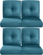 Pop 22x25/22x24 Outdoor Chair Cushions Set of 4 - Heavy Duty High Back Zippered Cushion for Patio Wicker Furniture Dining Gliding Rocking Chairs Loveseat L-Shape Sofa - Peacock Blue/Button