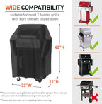 Arcedo Small Grill Cover 32 Inch, Heavy Duty Waterproof 2 Burner BBQ Gas Outdoor Barbecue Cover, Compatible with Weber Char Broil Nexgrill Grill with Collapsed Side Tables