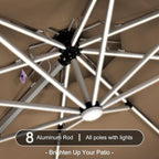 PURPLE LEAF 10ft Solar powered LED Patio Umbrella Outdoor Round Umbrellas Large Cantilever Umbrella with LED lights Windproof Offset Umbrellas Heavy Duty for Garden Deck Pool Patio, Beige