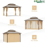 10x12 ft Hardtop Gazebo Outdoor Aluminum Patio Gazebo Double Roof Galvanized Steel Canopy with Netting and Curtains for Garden, Backyard, Deck and Lawns.