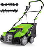 Goplus 2-in-1 Scarifier and Lawn Dethatcher, 16-Inch 15A Corded Electric Dethatcher w/ 14.5-Gal Collection Bag, 3-Position Height Adjustment & 5-Position Depth Adjustment, for Grass Garden Yard