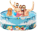 Foldable Swimming Pool for Kids 79"x18" Hard Plastic Portable Dog Pool Anti-Slip Collapsible Pets Bathtub Kiddie Pool Indoor Outdoor Backyard (Beach Party 79'')