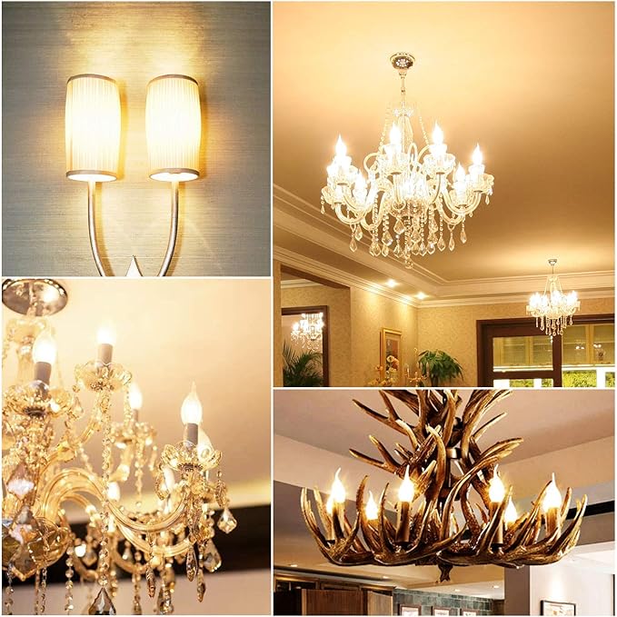 Hizashi E12 Candelabra Bulb 60 watt 2700K Soft Warm White, Dimmable E12 LED Bulb, 90+ CRI 6W 550LM, CA11 Flame Tip LED Chandelier Light Bulbs Candelabra Base, UL Listed - 6 Pack