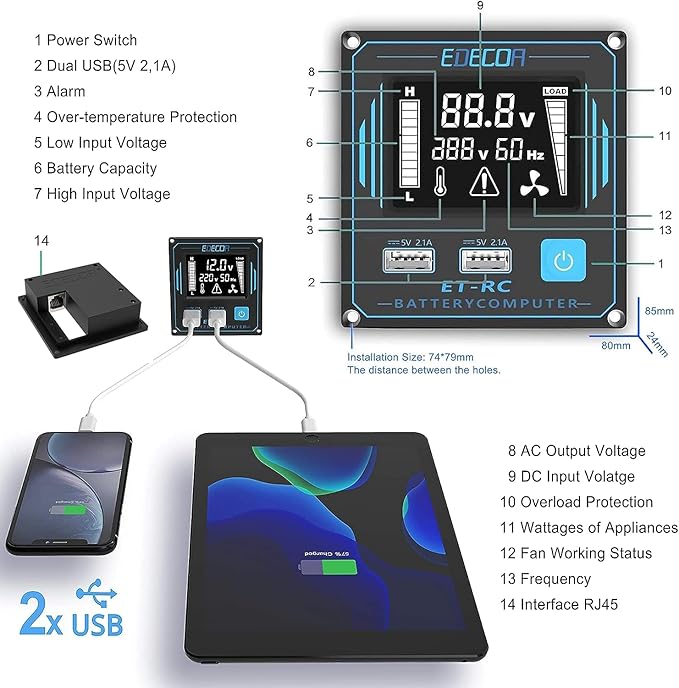 EDECOA 3000 Watt Power Inverter DC 12V to AC 110V 120V 3000W Converter for Car Truck RV with LCD and Dual USB Romte Controller (ETRC Remote)
