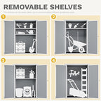 DWVO 60 Cuft Outdoor Tall Storage Shed with 2 Shelves, Weatherproof Vertical Tool Shed with Floor & Lockable Doors, Sturdy Double-Wall Plastic Cabinet for Garbage Cans and Garden Equipment (Gray)