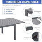 Soleil Jardin Aluminum Patio Extendable Dining Table, 63" - 105", Adjustable Indoor Outdoor Furniture Rectangle Table for 6-10 Person Porch Deck Garden, Dark-Grey