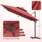 10x13 FT Patio Umbrella, Large Cantilever Rectangular Double Top Heavy Duty Offset Umbrellas with 360° Rotation, Outdoor shade for Garden Deck Pool Patio, Red